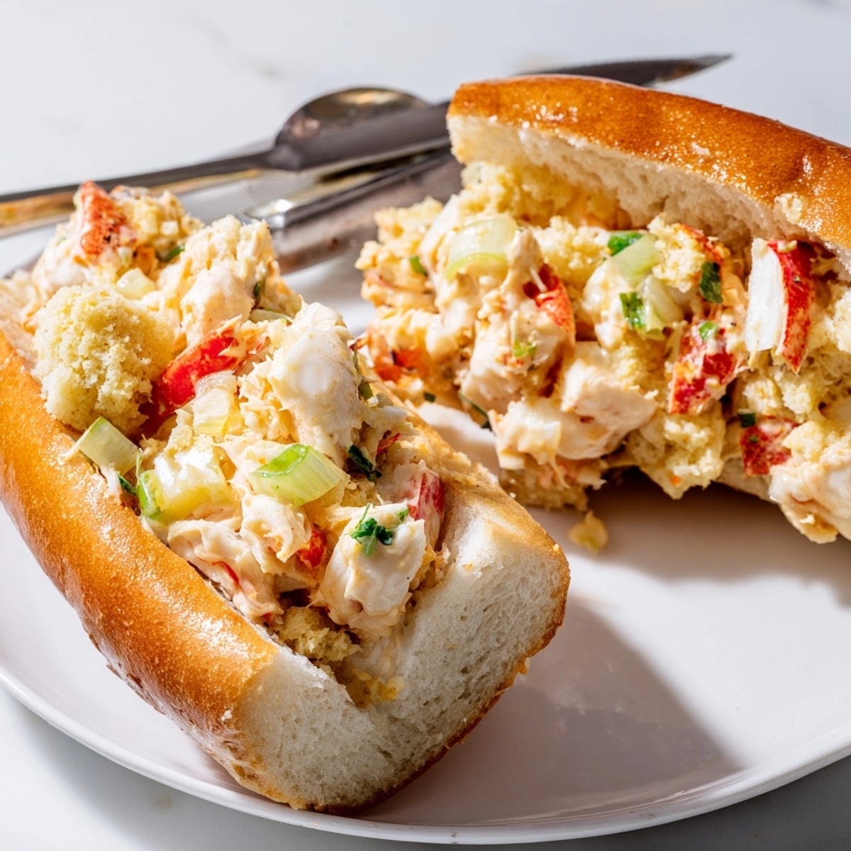 Up-close view showcases the delicious filling in these Cajun Crab Rolls.