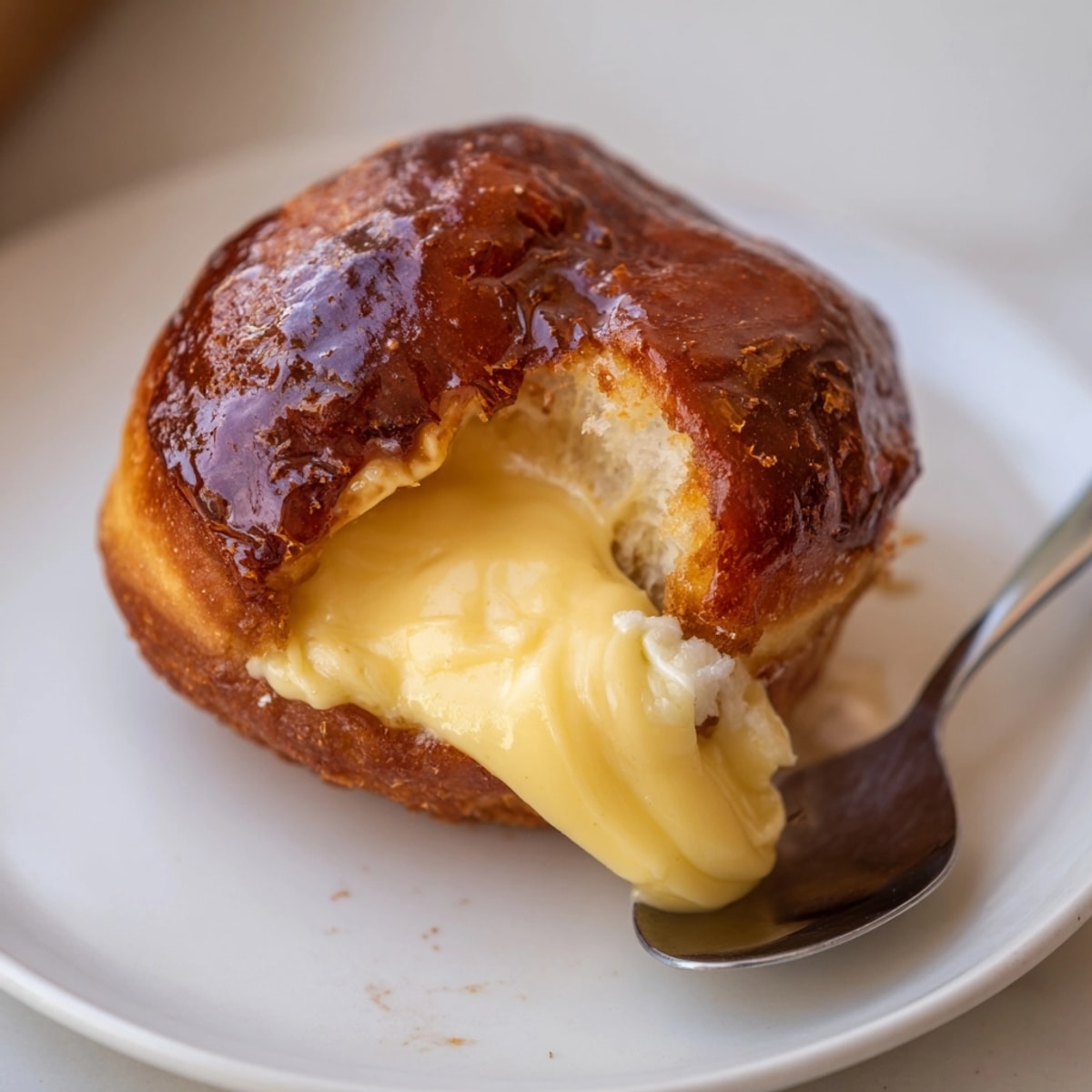 Golden Crème Brûlée Donuts, showcasing a crackly torched sugar topping and custard filling.