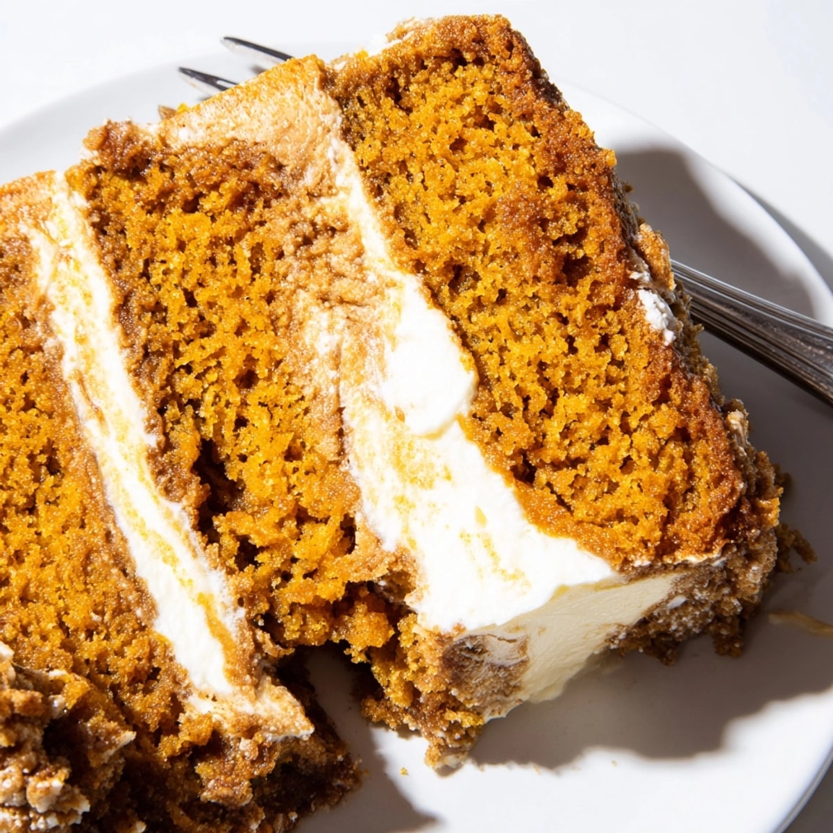 Warm slices of homemade Pumpkin Cream Cheese Bread with spiced notes, ready to serve.