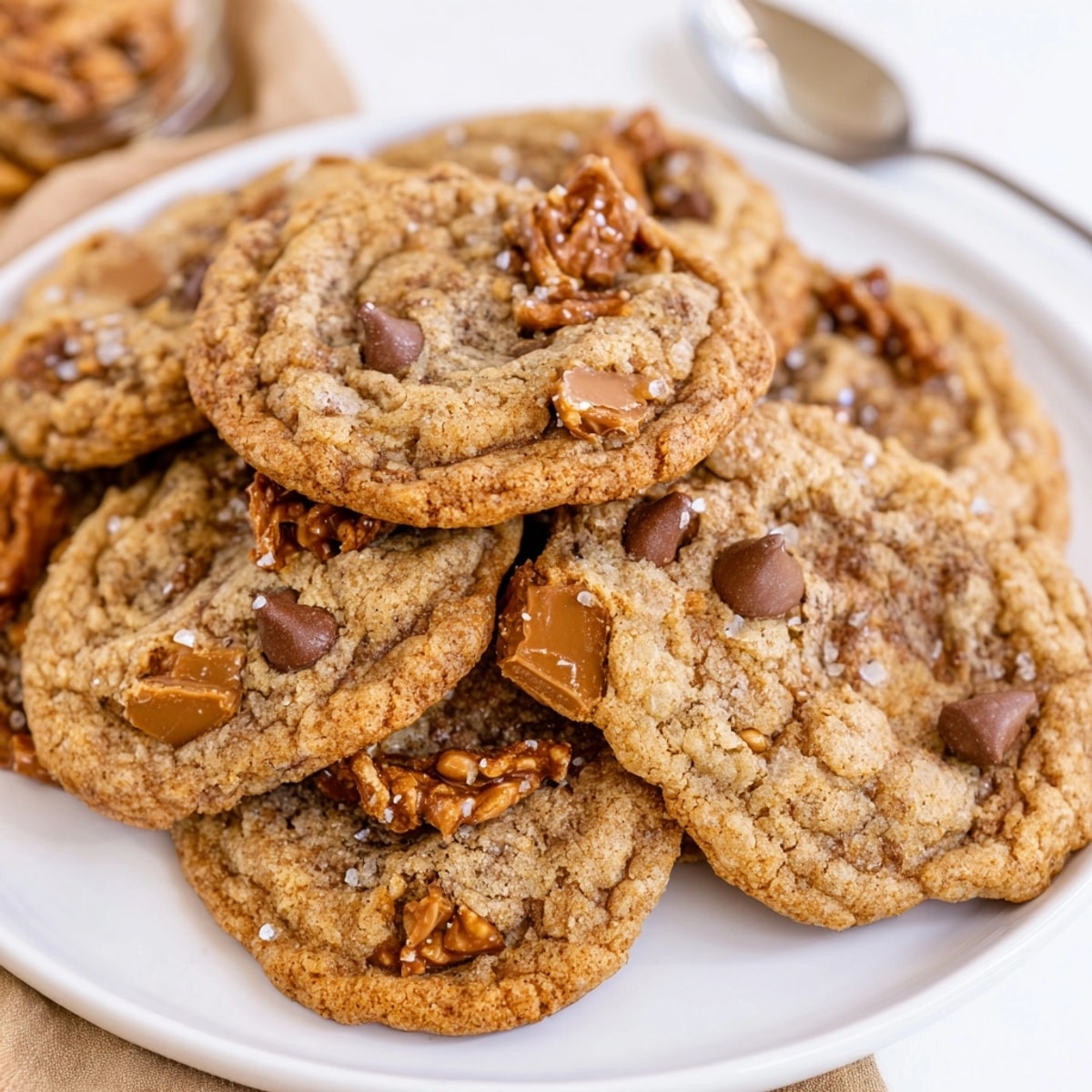 Warm, chewy Brown Butter Toffee Cookies cooling on a rack, ready to eat. Serve and enjoy!
