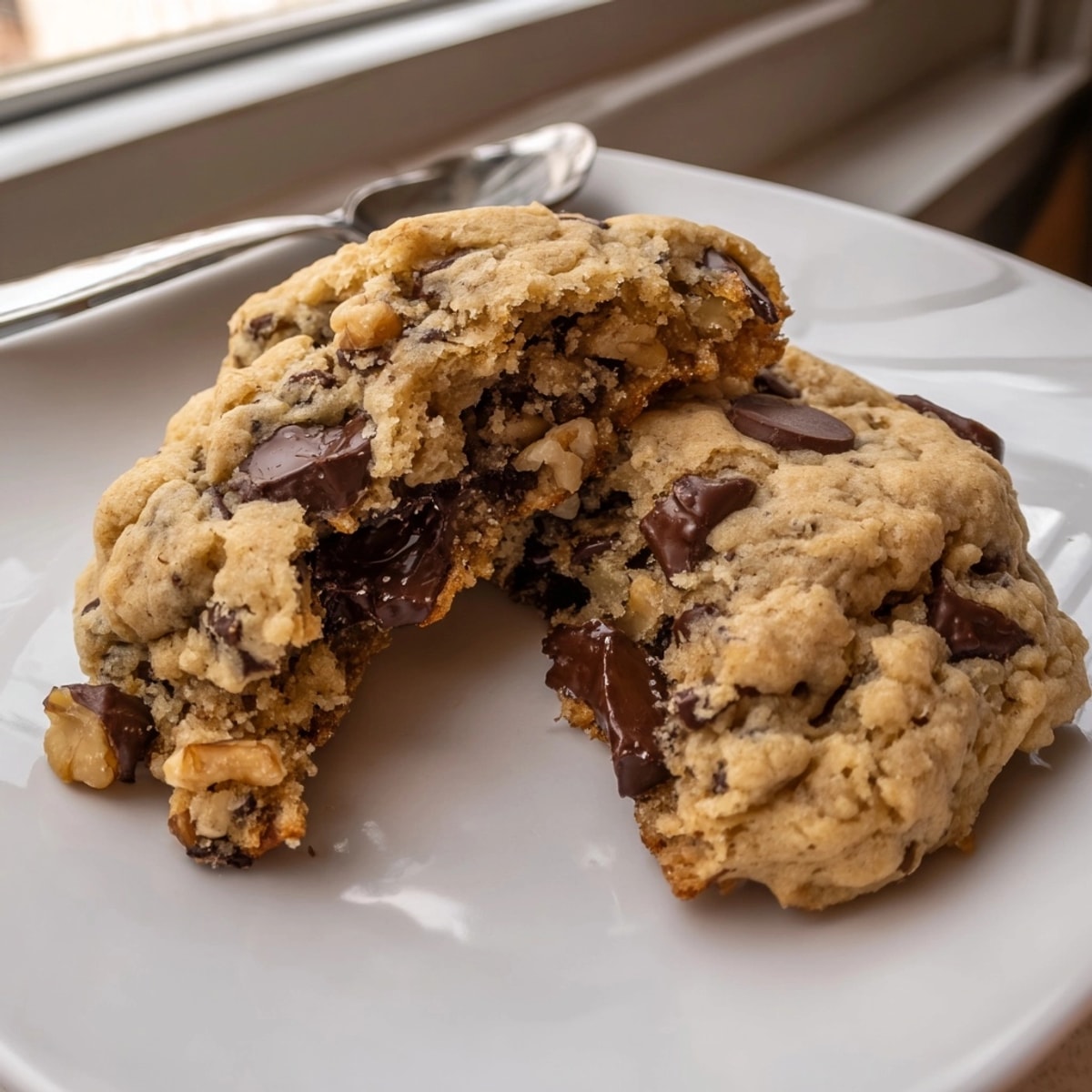 Close-up of a chewy New York Style Cookie, showcasing the gooey center and crisp edges.