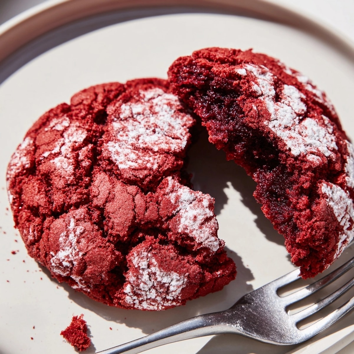 Piping hot Red Velvet Crinkle Cookies cooling on a wire rack; soft, fudgy texture.