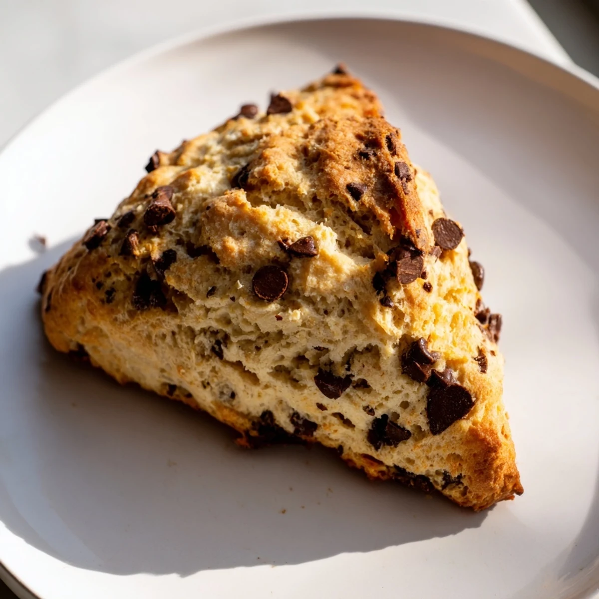 Warm, flaky Chocolate Chip Scones, with visible melted chocolate—a perfect afternoon indulgence.