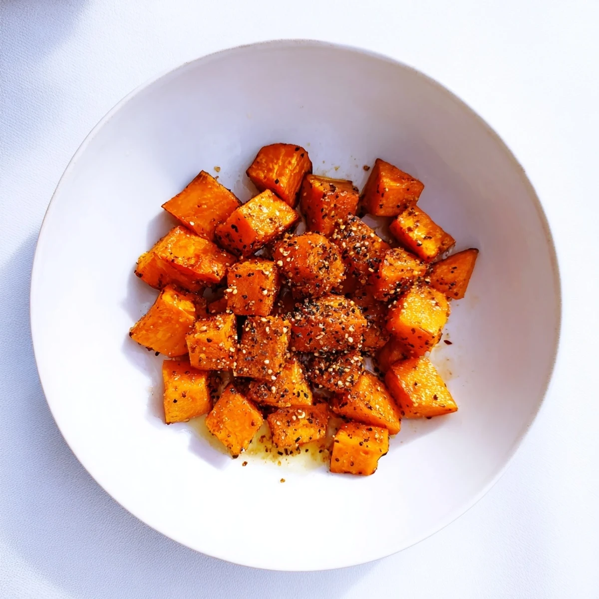 Close-up of perfectly roasted sweet potatoes, featuring the warm spice of Cinnamon, ready on the baking sheet.