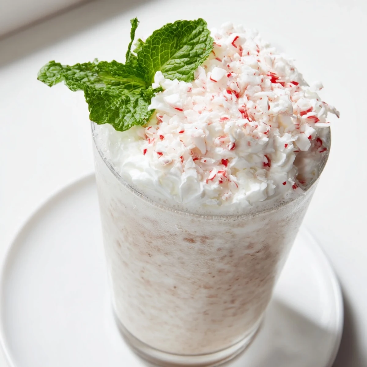 Enjoy the visually refreshing swirls of a blended Peppermint Cool, ready for a delicious sip.