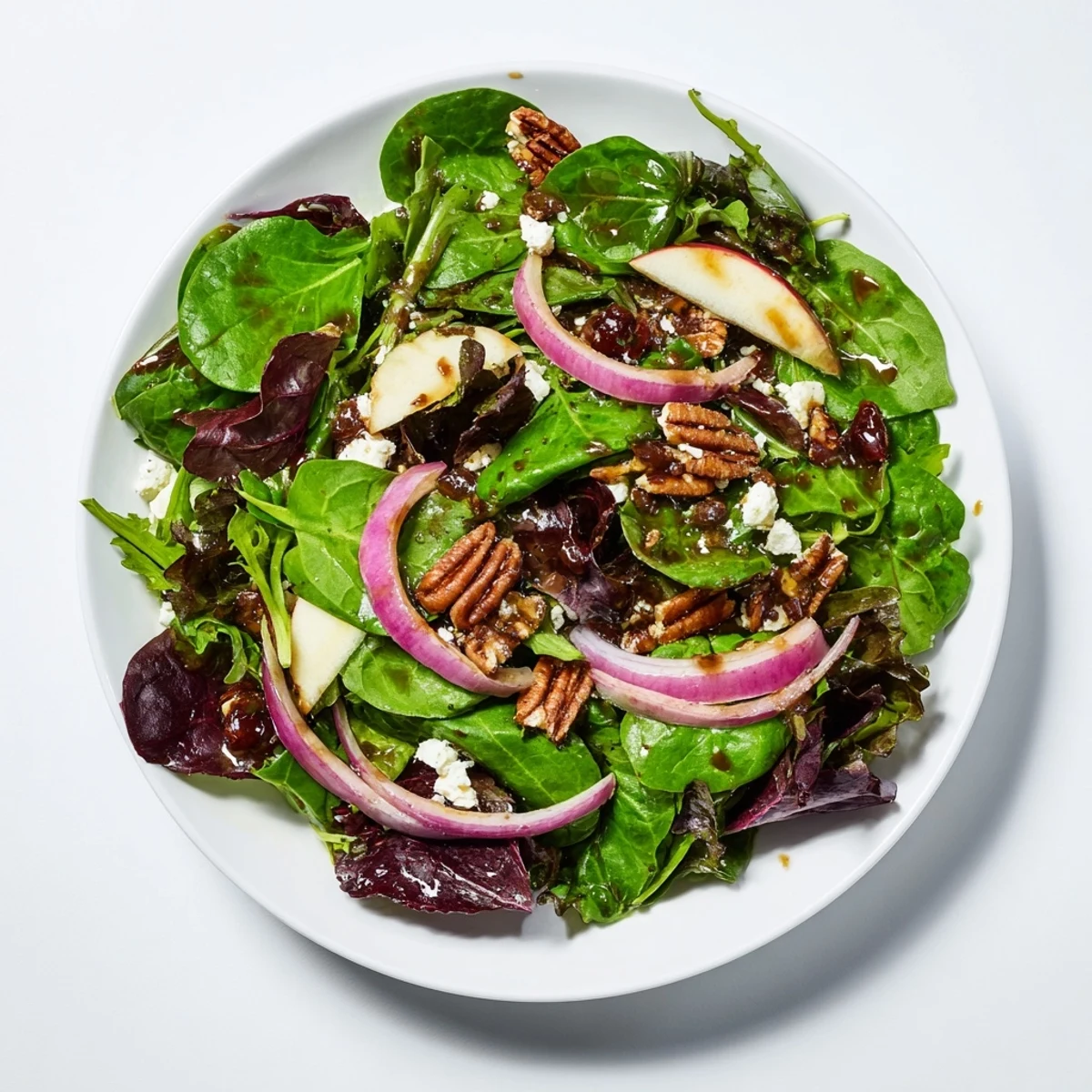 Cranberry Pecan Salad showcases vibrant greens and crunchy pecans with creamy goat cheese.