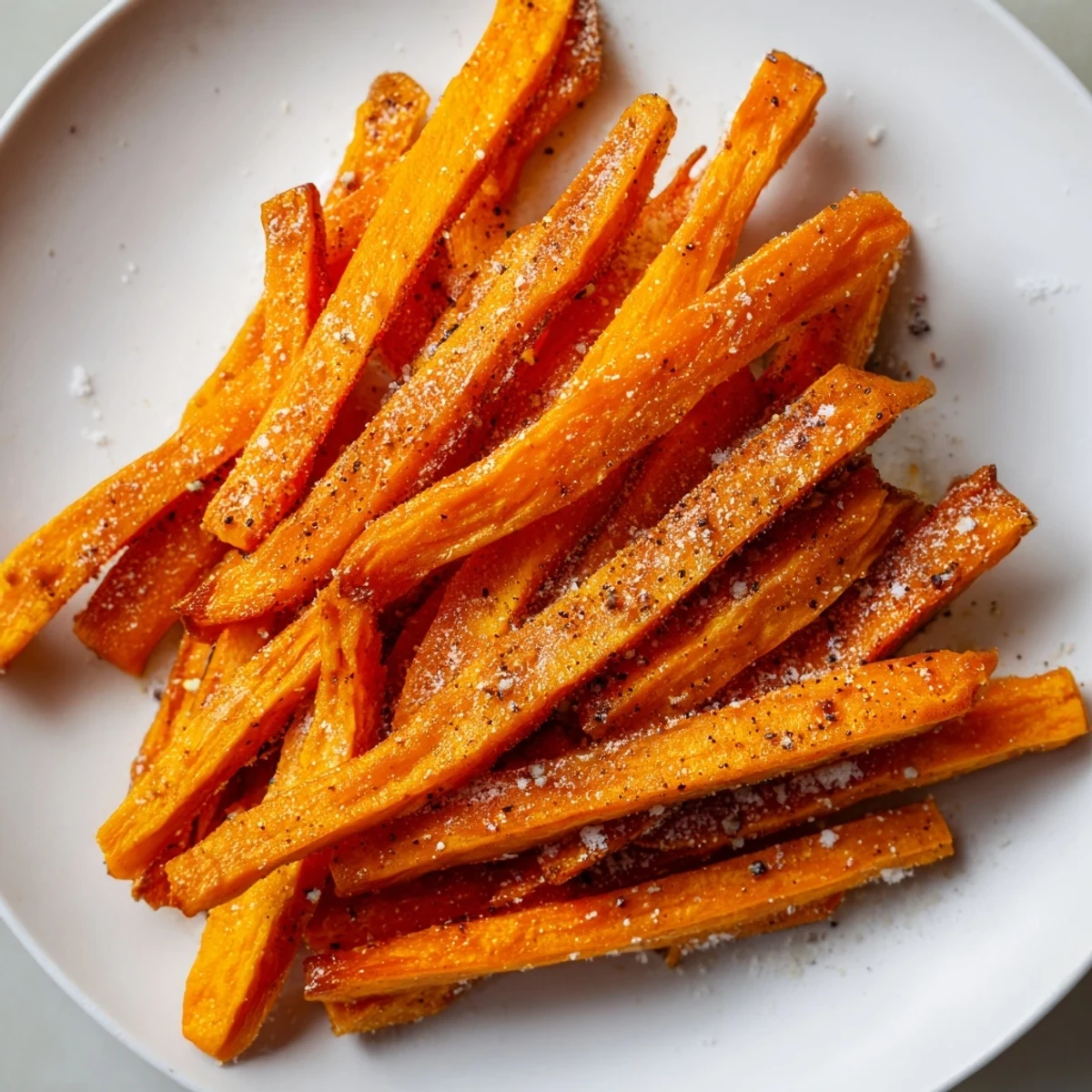 Golden, crispy oven baked sweet potato fries, perfectly seasoned and ready to eat with dipping sauce.