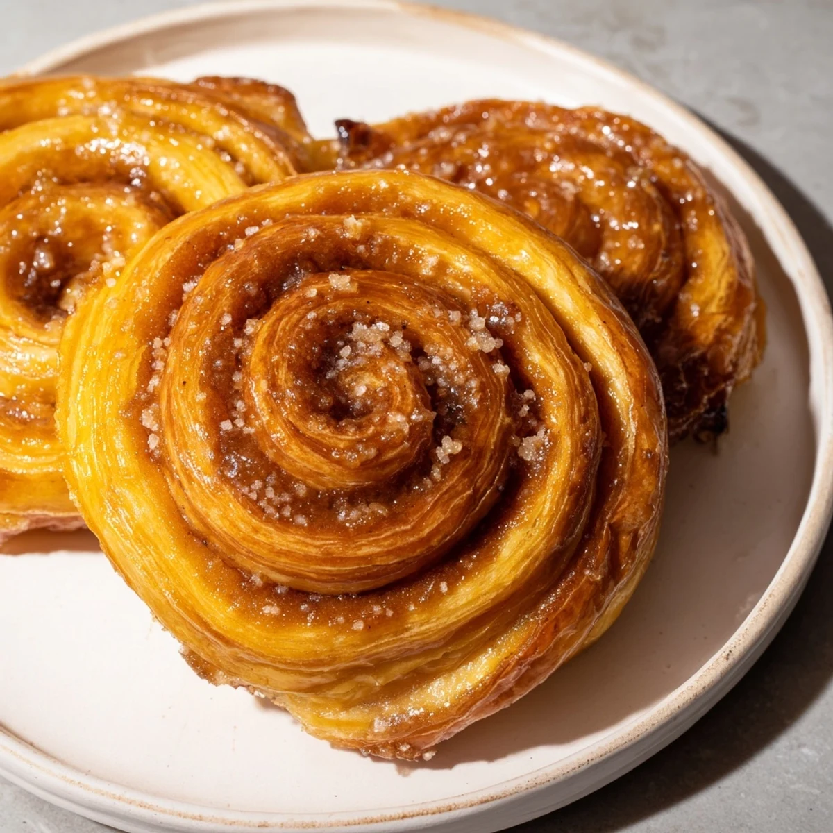 Golden Cinnamon Sugar Puff Pastry Swirls, freshly baked, showing flaky layers and a sweet cinnamon aroma.