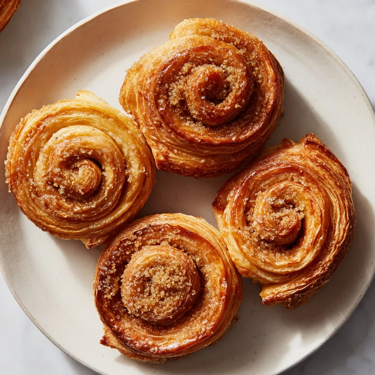 Beautifully swirled Cinnamon Sugar Puff Pastry, a delightful breakfast treat, golden and sprinkled with cinnamon sugar.
