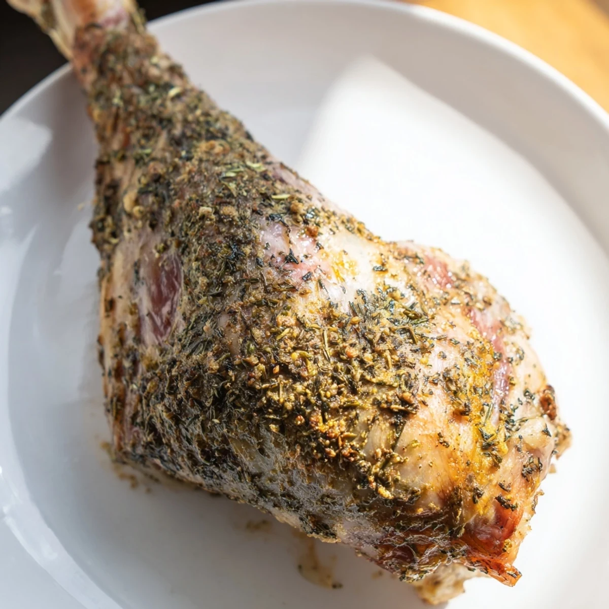 Juicy herb roasted turkey legs with crispy skin, a perfect savory dish for dinner.