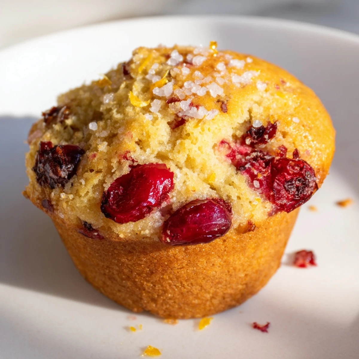 Golden, fluffy Cranberry Orange Muffins with visible tart cranberries, perfect for a cozy breakfast treat.
