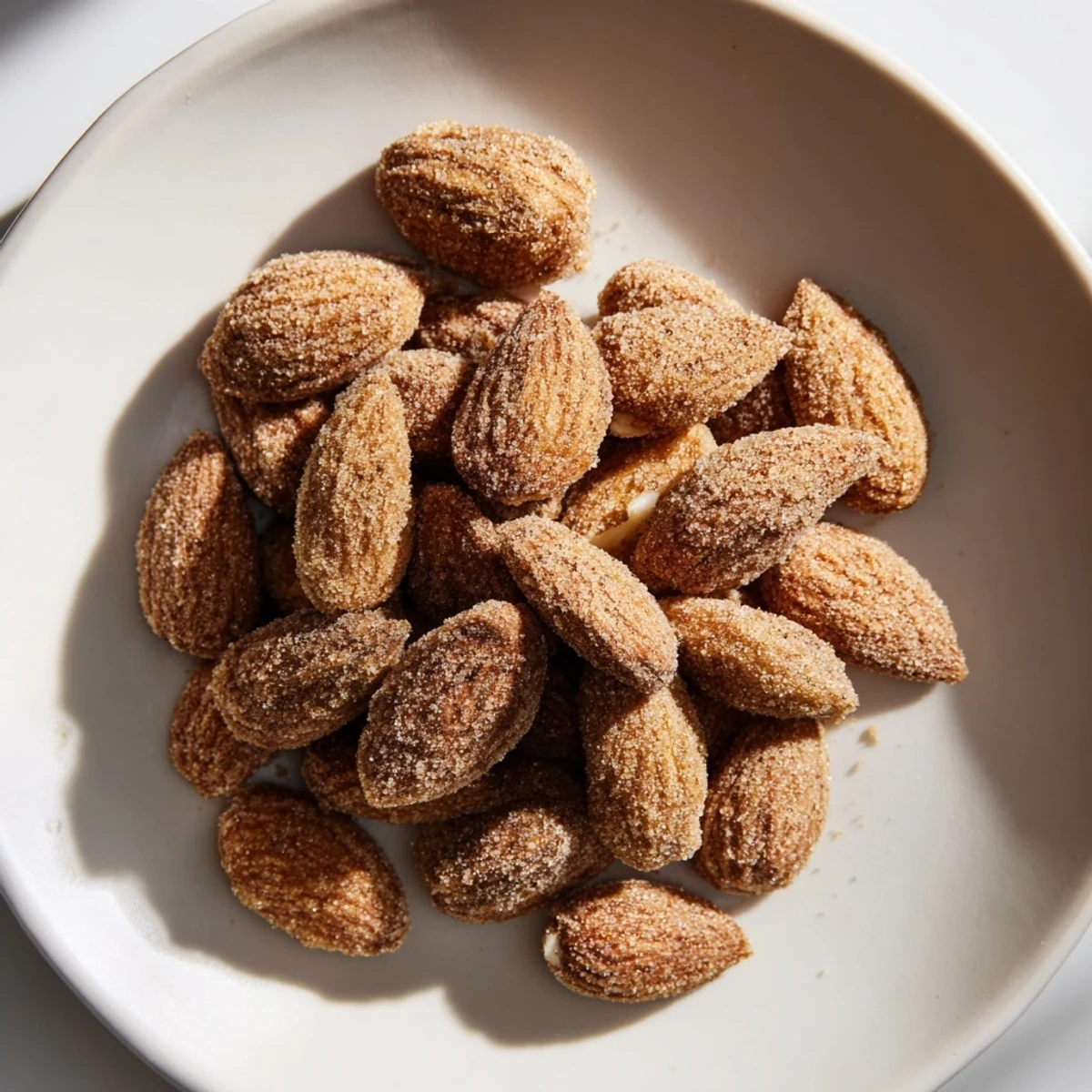 Close-up of golden Gingerbread Spiced Almonds, coated in fragrant spices, ready for gifting or enjoying.