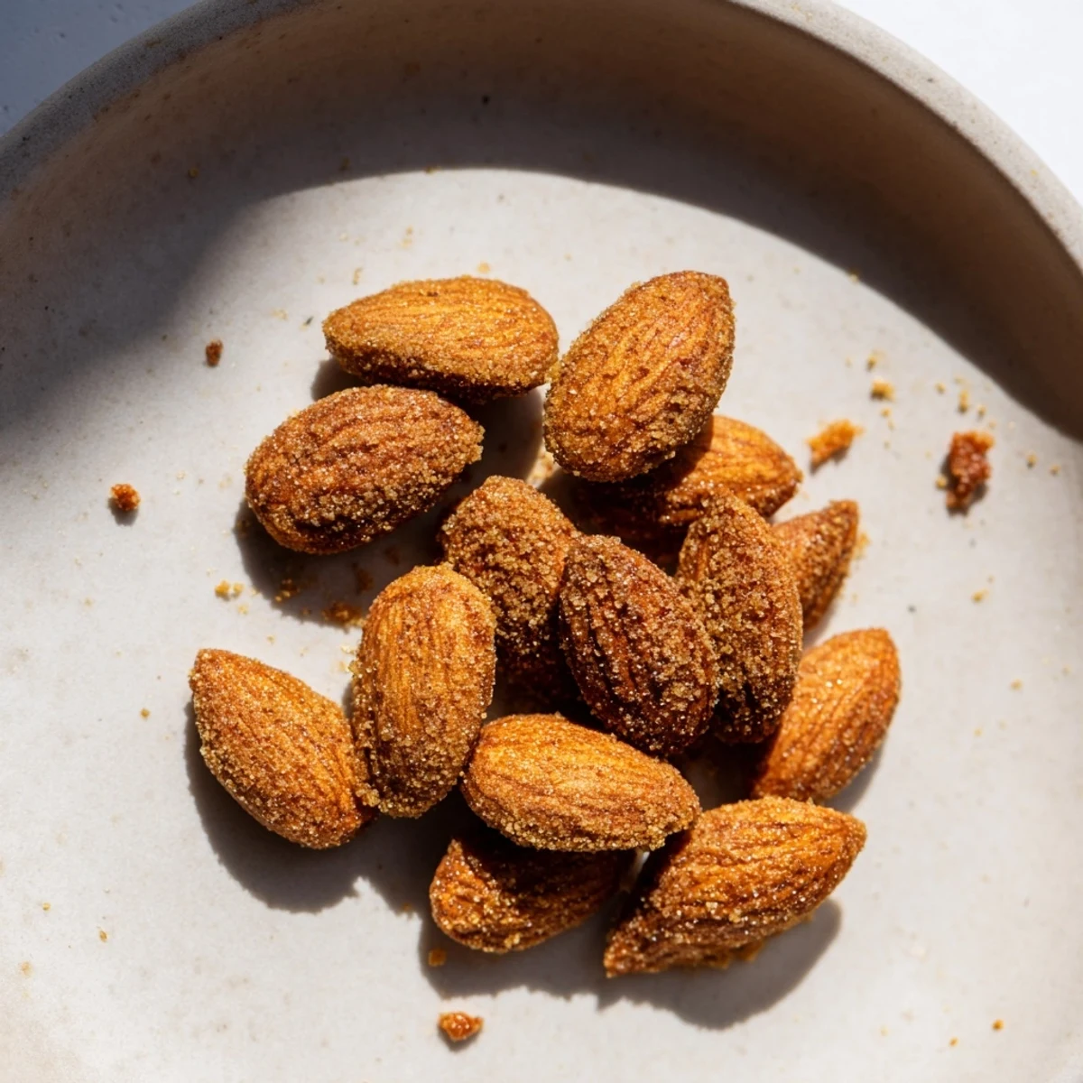 Warm, spiced Gingerbread Spiced Almonds, golden brown and crackling, perfect for holiday snacking.