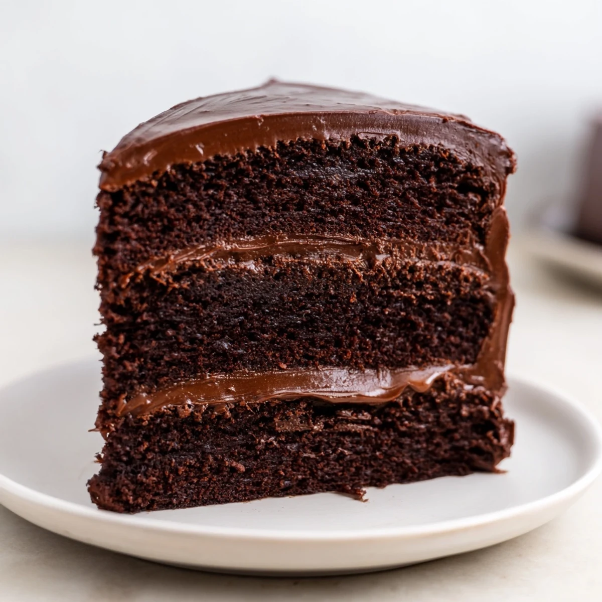 This richly frosted chocolate fudge cake reveals layers of chocolatey goodness, perfect for any celebration.