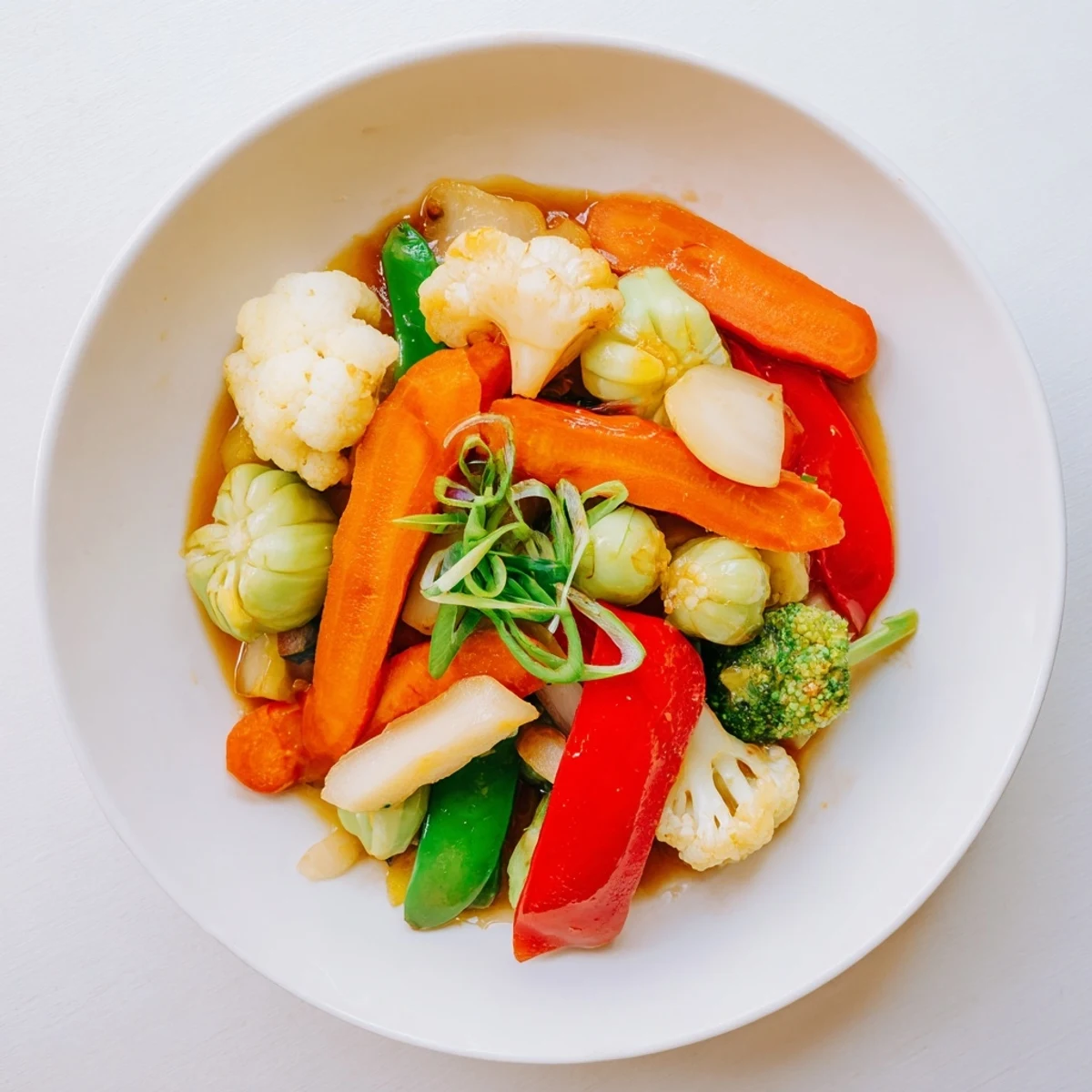 Vibrant Winter Vegetable Stir Fry with crispy vegetables and a glossy, savory sauce, ready to serve.