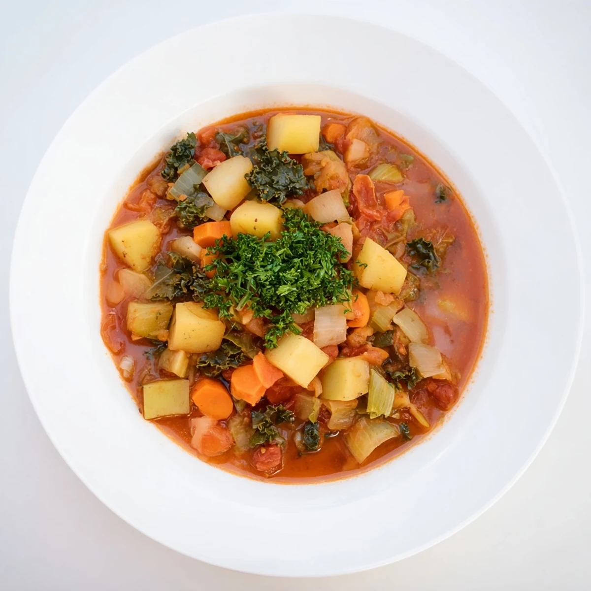 A bubbling pot of Winter Vegetable Stew, fragrant with thyme and rosemary, is ready to serve.