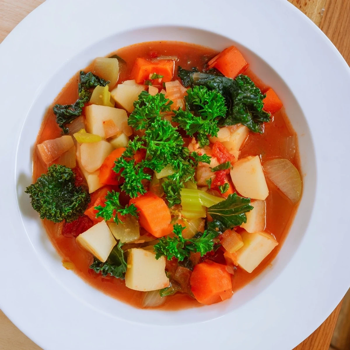 Enjoy a warm bowl of flavorful Winter Vegetable Stew, perfect for a cozy, cold evening dinner.