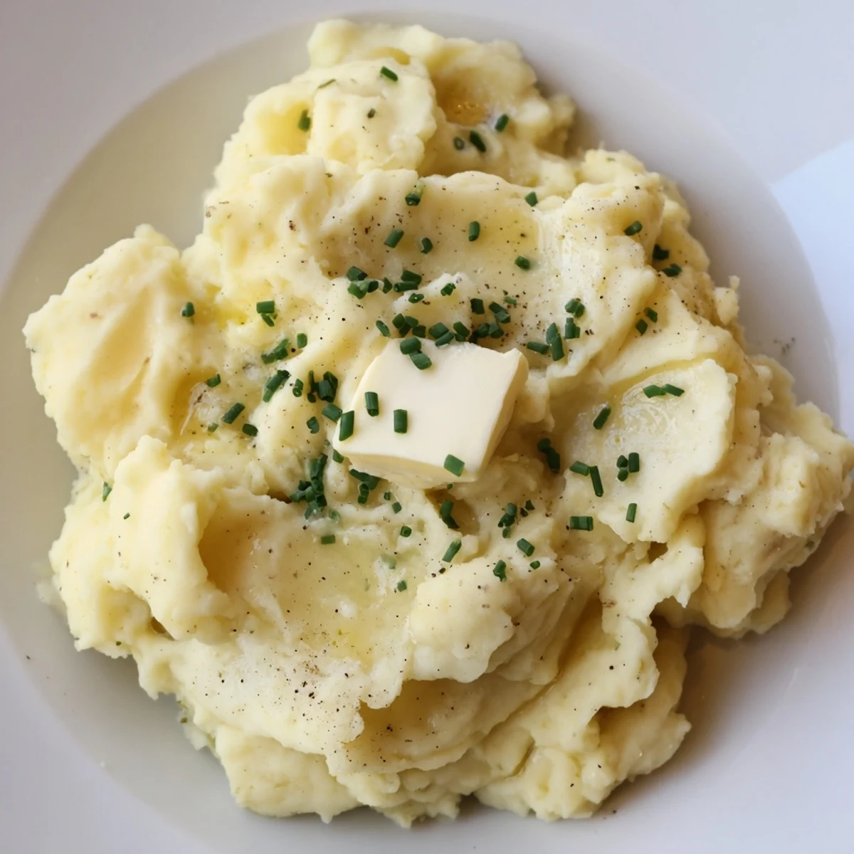 Fluffy, whipped creamy mashed potatoes, ready to be served—a classic side dish for your dinner.