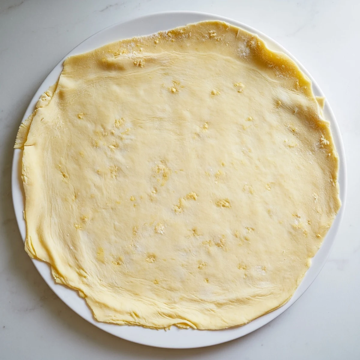 A close-up of buttery savory pastry dough, showing the texture before transforming into a crust.