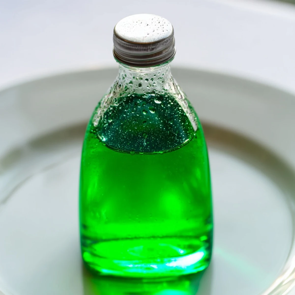 A vibrant photo of homemade Peppermint Cordial, perfect for summer cocktails or chilled drinks.