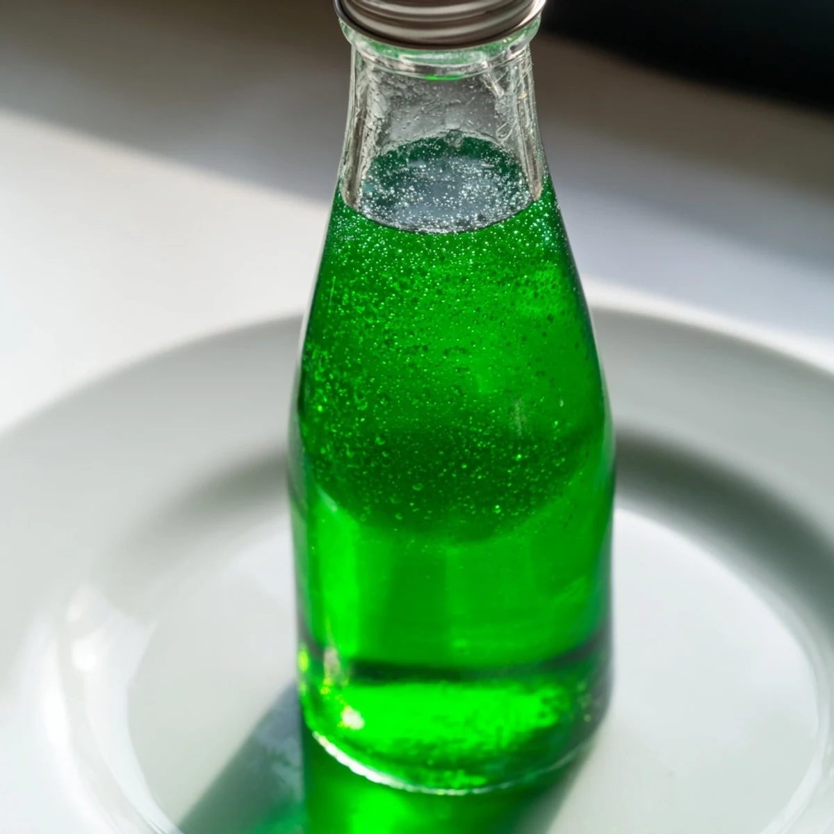 Close-up shot shows a clear bottle of Peppermint Cordial with fresh mint leaves for garnish.