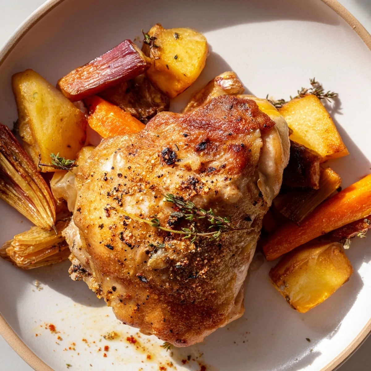 Golden-skinned Roasted Garlic Chicken with tender meat and fragrant herbs, ideal for dinner.
