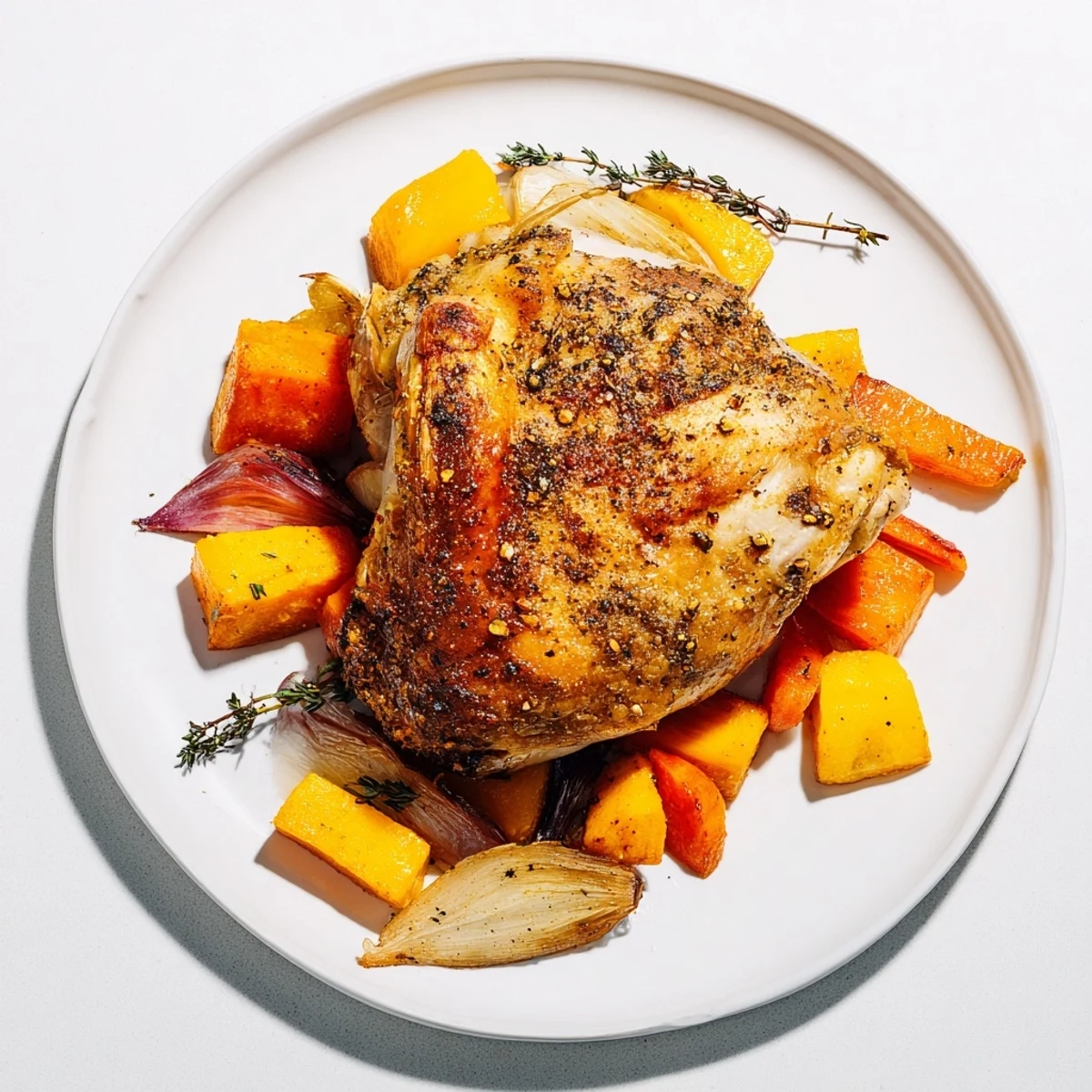 Close-up of a flavorful Roasted Garlic Chicken, featuring crispy skin and savory aroma.