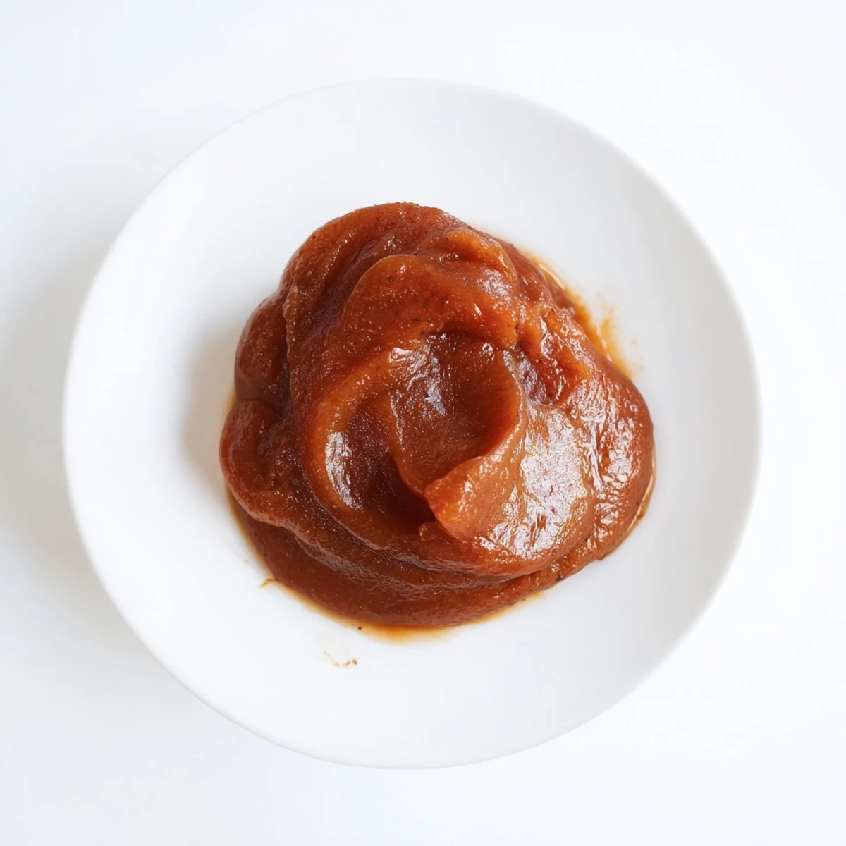 Thick and glistening apple butter, slowly simmered to a dark, rich caramel color, ready to eat.