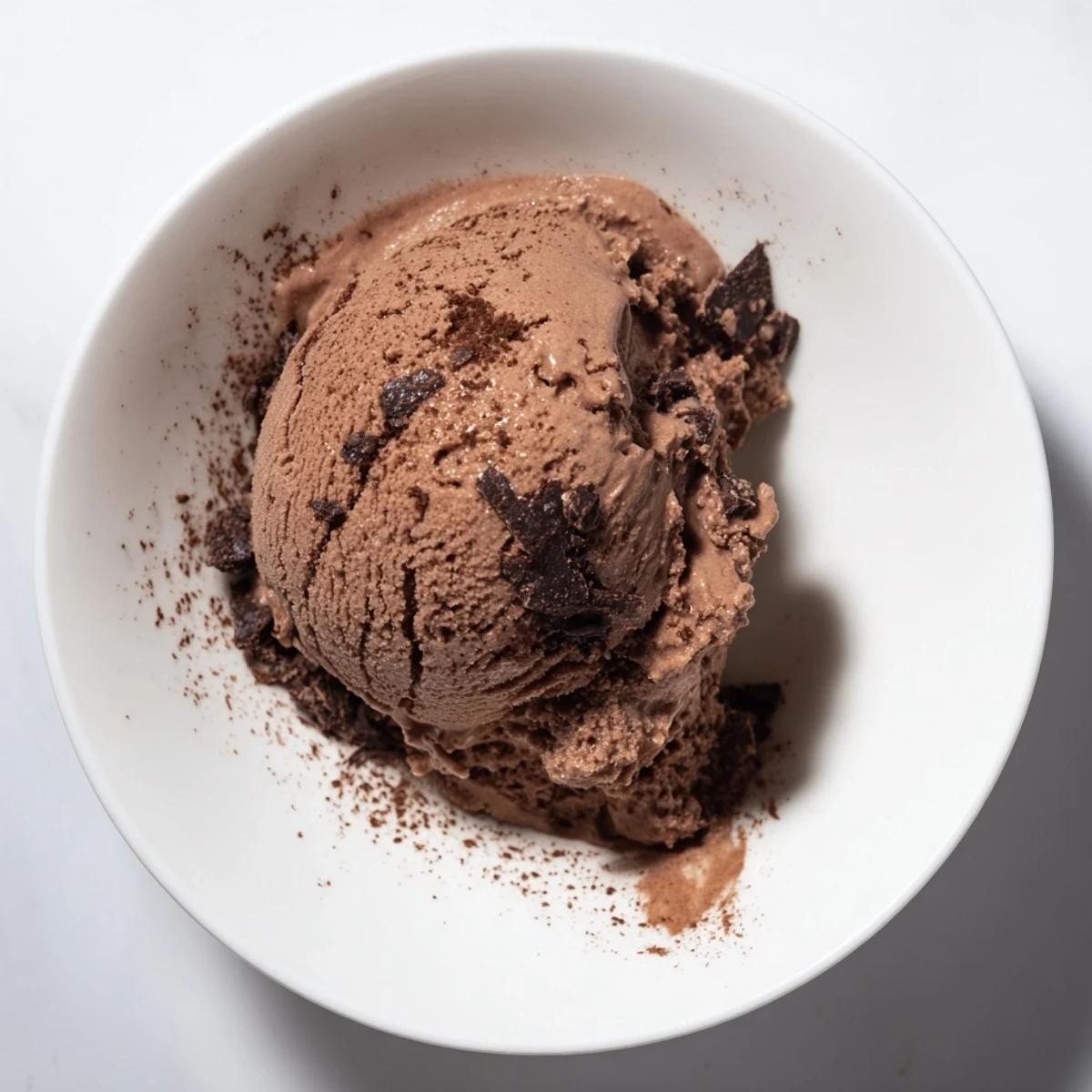 Rich, decadent close-up of thick, homemade chocolate ice cream, perfect dessert treat.