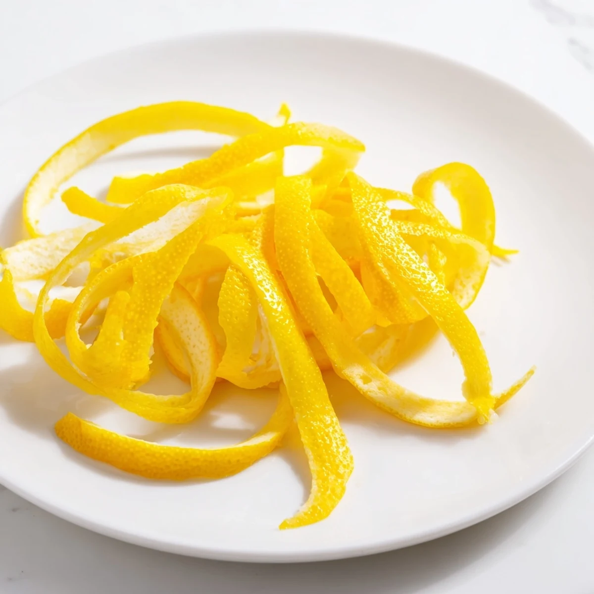 Fresh, fragrant lemon peel strips ready to zest a dish, perfect for adding citrus flavor.