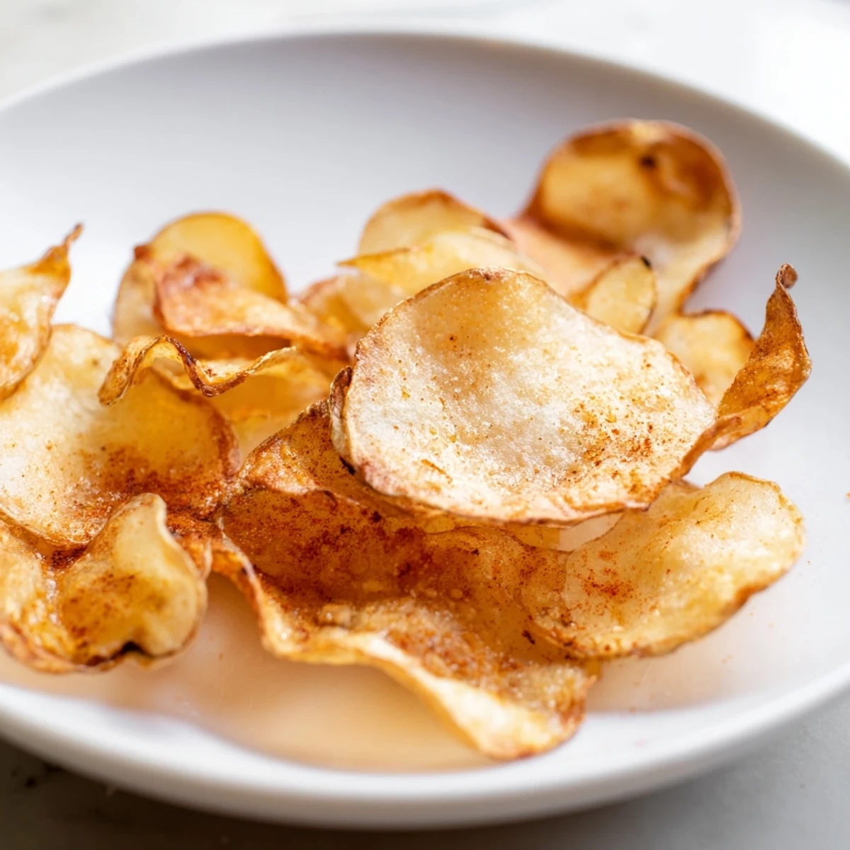 Freshly fried chips, a delicious American snack, seasoned for a perfect, easy treat.