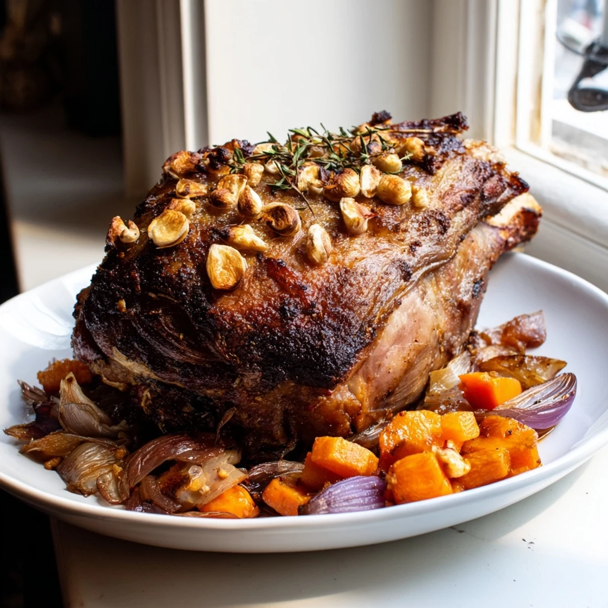 Picture a flavorful slow roasted lamb shoulder, bubbling in its savory pan juices and garlic.