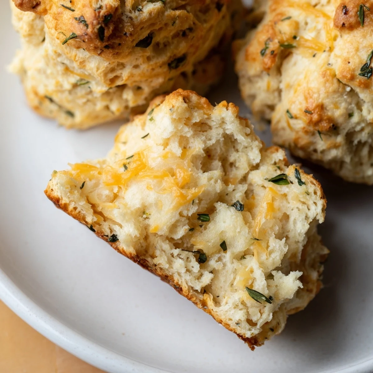Golden-brown savory cheese and herb scones, warm from the oven, offering a delightful aroma.