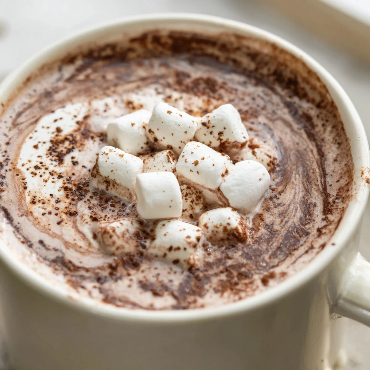 Rich and dark Spiced Hot Chocolate topped with a cloud of melting mini marshmallows, so delicious.