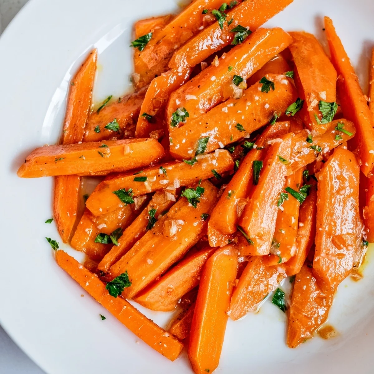 Steaming, bright orange glazed carrots, glistening with a sweet, buttery sauce; a perfect side.