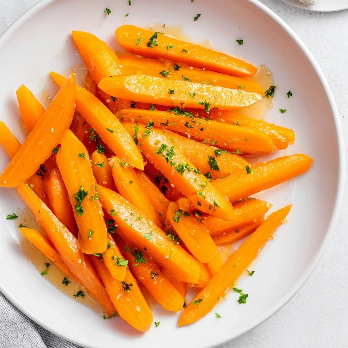 Warm, glazed carrots arranged, ready to serve, their rich sheen indicating a delightful side dish.