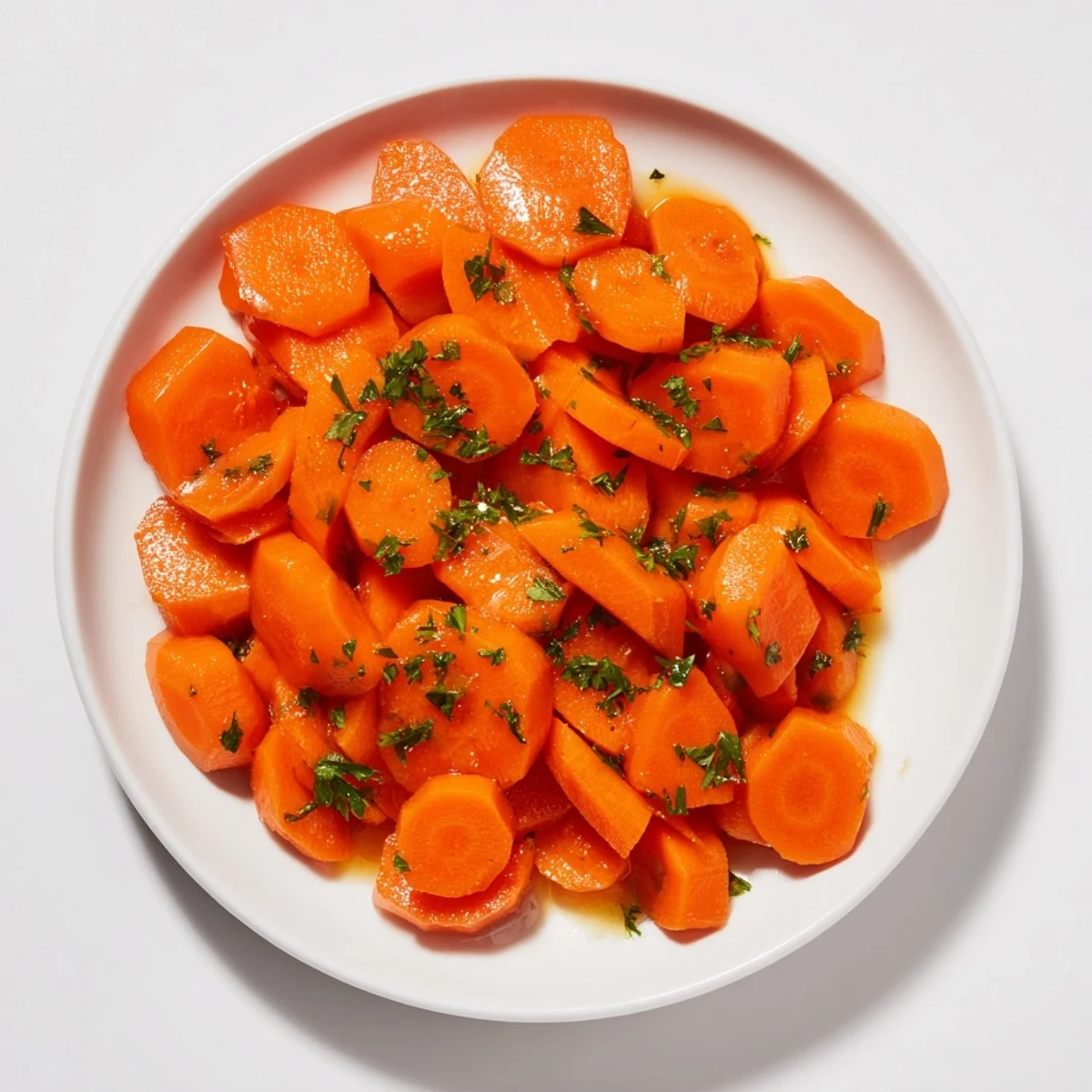 Close-up of golden glazed carrots, the honey-sweet glaze perfectly clinging to each slice for a delicious meal.