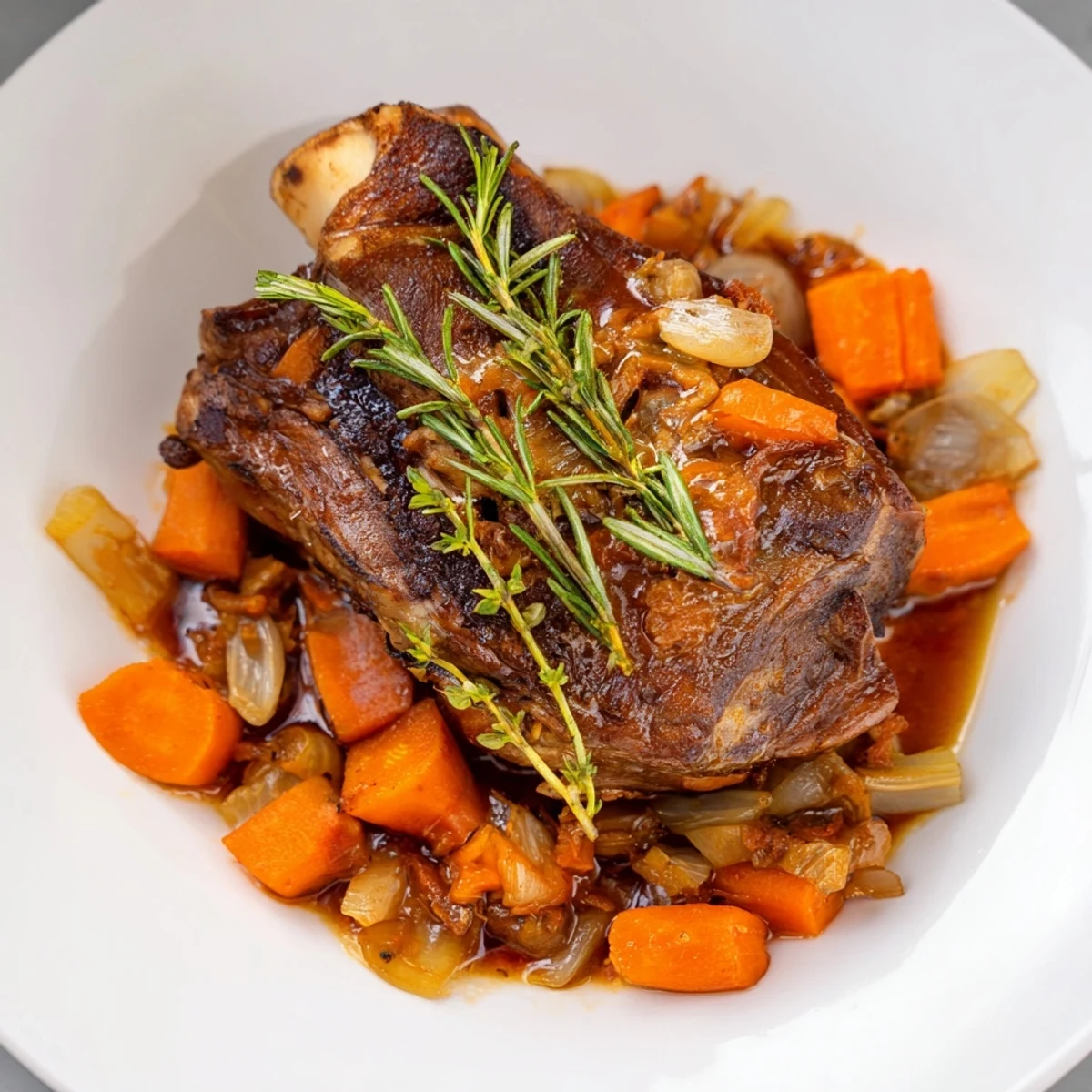 A close-up reveals the succulent Slow Cooked Lamb, beautifully browned and ready to be devoured.