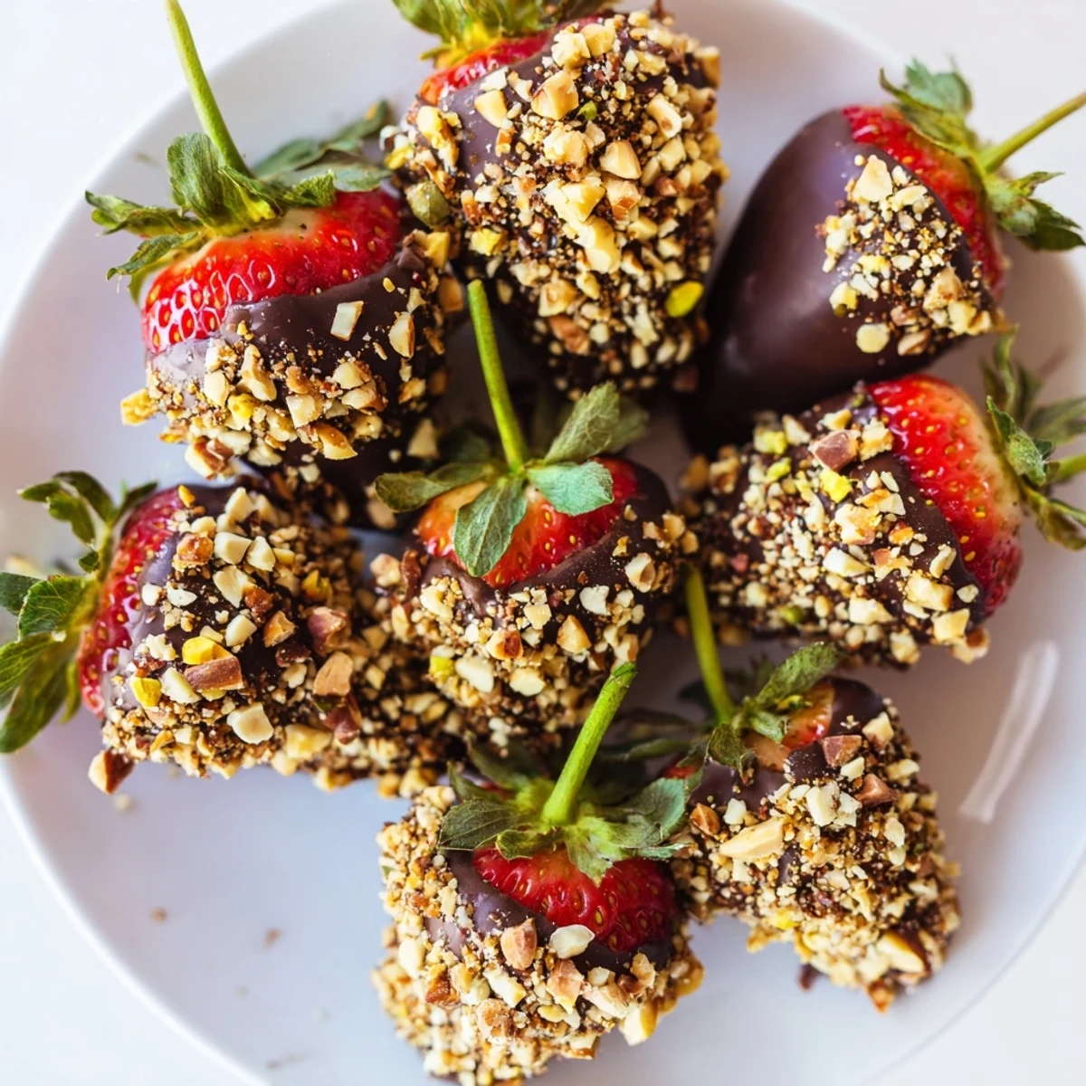 Chocolate dipped strawberries glistening with nuts, a decadent dessert ready to be devoured.