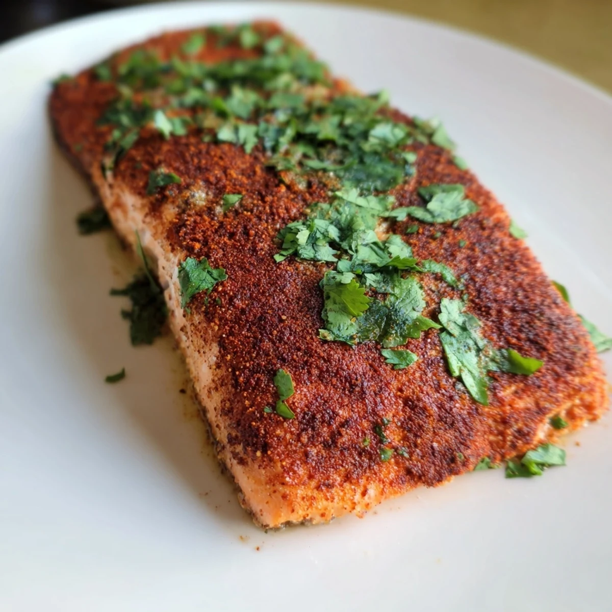 Freshly baked salmon fillets with Cajun seasoning topped with bright lime slices and fresh cilantro, perfect for a quick, healthy dinner.