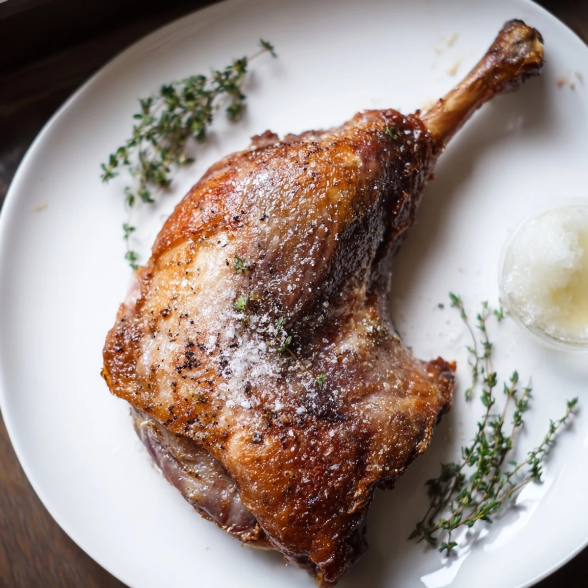 Perfectly roasted Roasted Goose with Fat, served alongside dumplings and red cabbage for a festive meal.