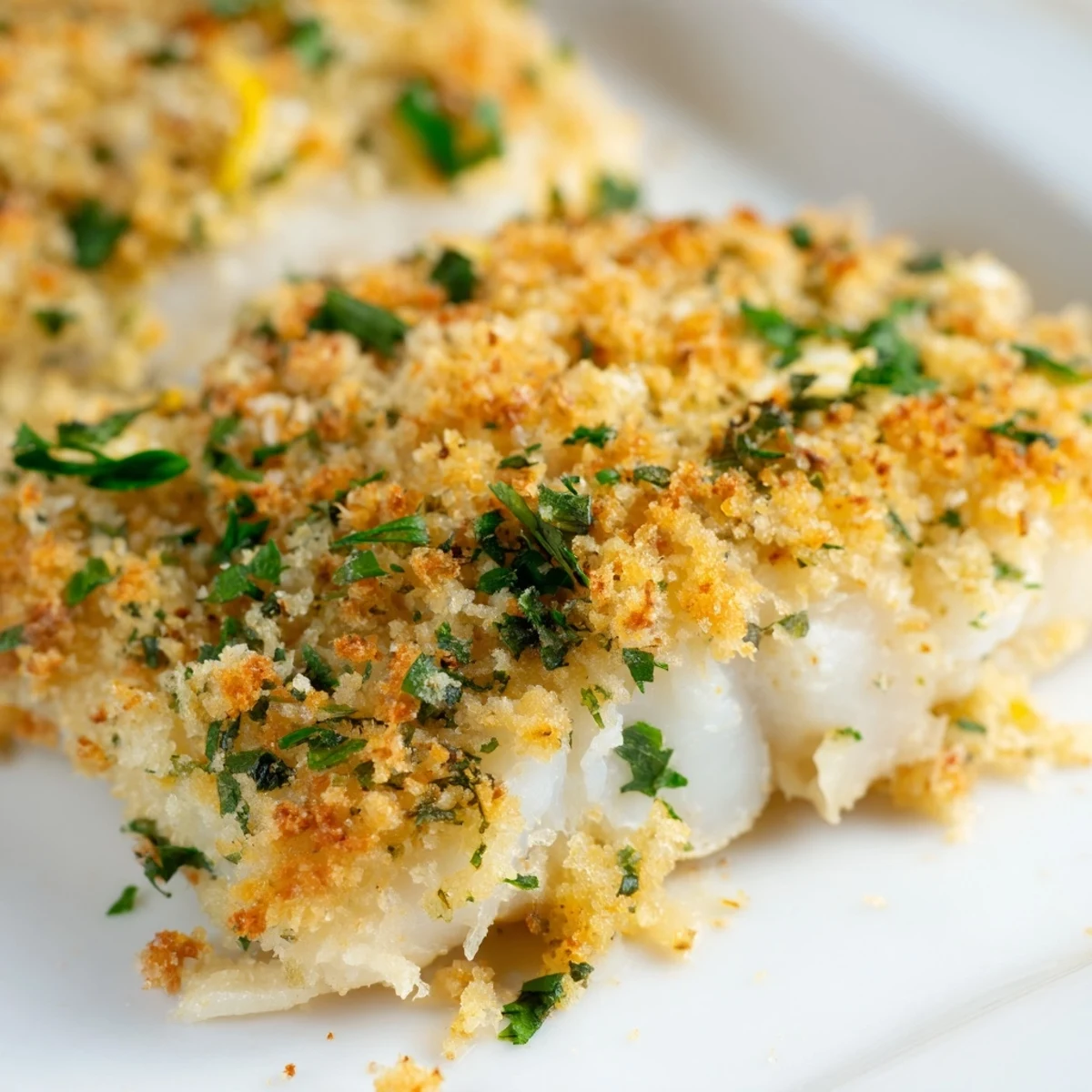 Sizzling Baked Haddock with Breadcrumbs fresh from the oven with a crispy golden crumb crust and lemon zest.