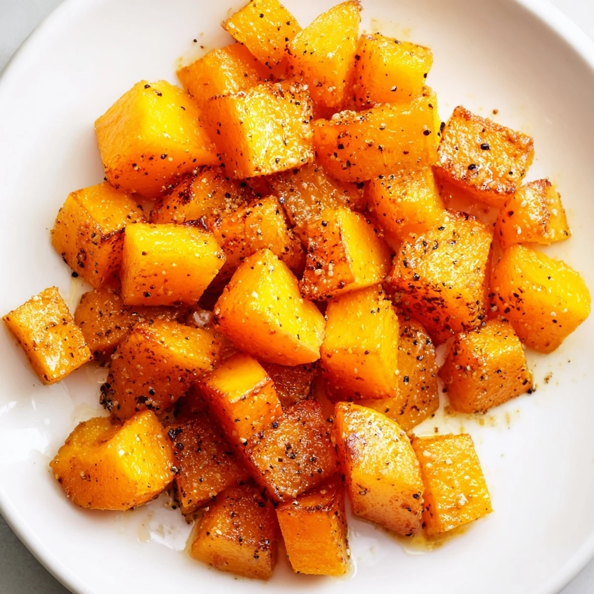 Tender, caramelized Roasted Squash with Brown Sugar served warm alongside a festive autumn dinner plate with fresh herbs.
