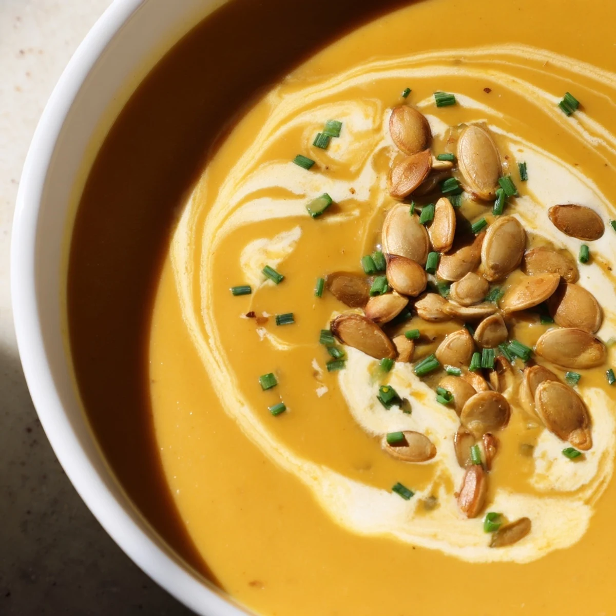 Steaming pot of Winter Squash Soup with Apple and Ginger featuring roasted butternut squash and diced apples.