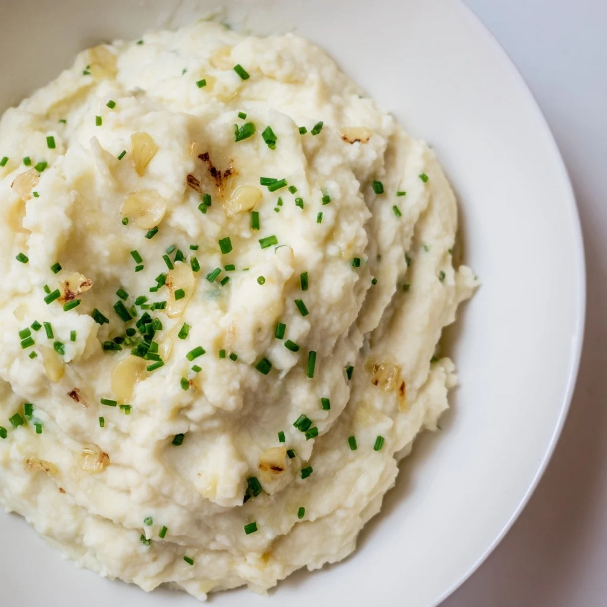 Tender cauliflower florets and golden roasted garlic cloves blended into a smooth, flavorful mashed cauliflower recipe, perfect for healthy American dinners.