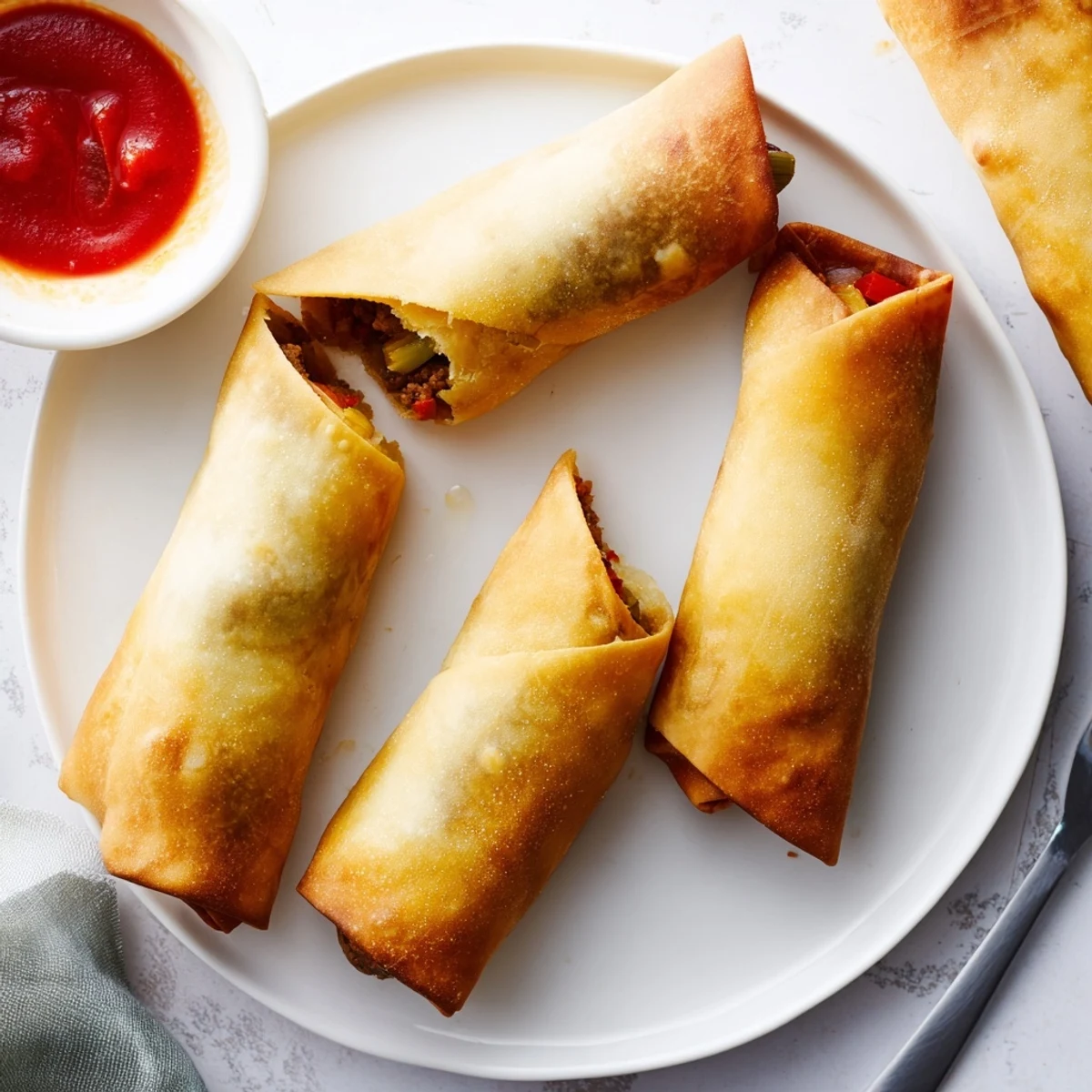Freshly baked Touchdown Pizza Rolls arranged on parchment, showcasing their golden crusts and savory halal beef, cheese, and vegetable filling.  
