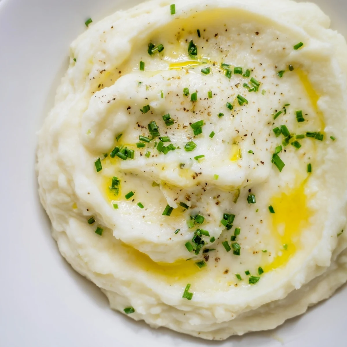 Smooth and buttery roasted garlic mashed cauliflower with a hint of creaminess, ideal for a healthy American side dish.