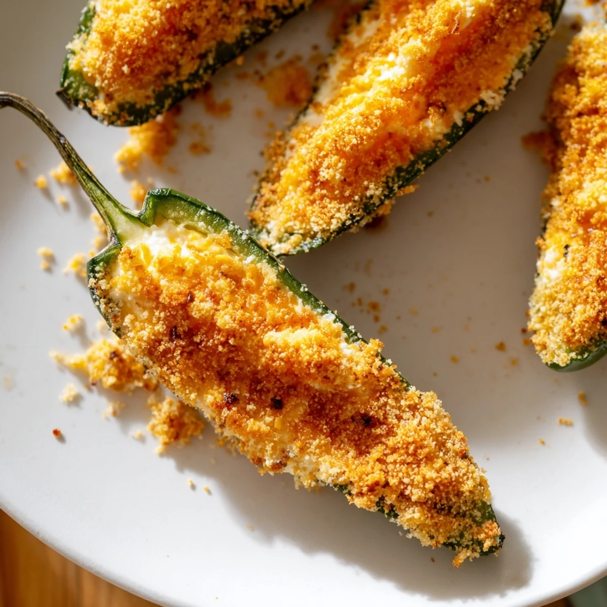 Crispy, golden jalapeño poppers filled with creamy, cheesy goodness, ready to serve as a spicy appetizer.  