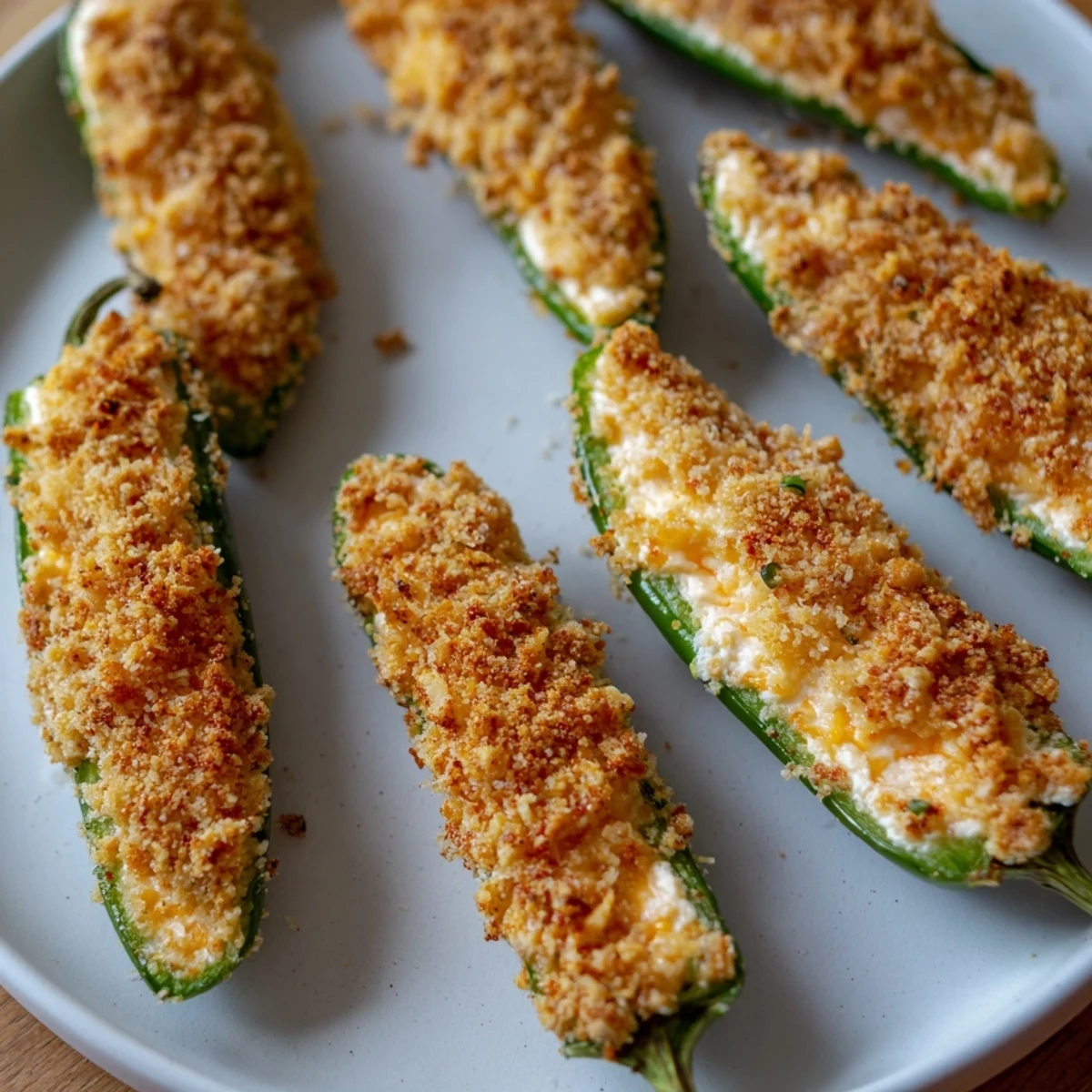 Perfectly fried spicy jalapeño poppers with cream cheese, presented on a platter for party snacking.  
