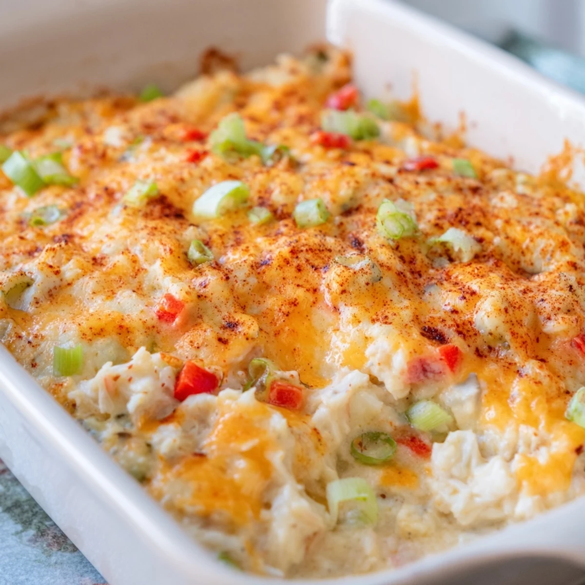 Cheesy Mardi Gras Crab Dip with Crackers beside crunchy dippers, ready to serve at a lively Mardi Gras party.